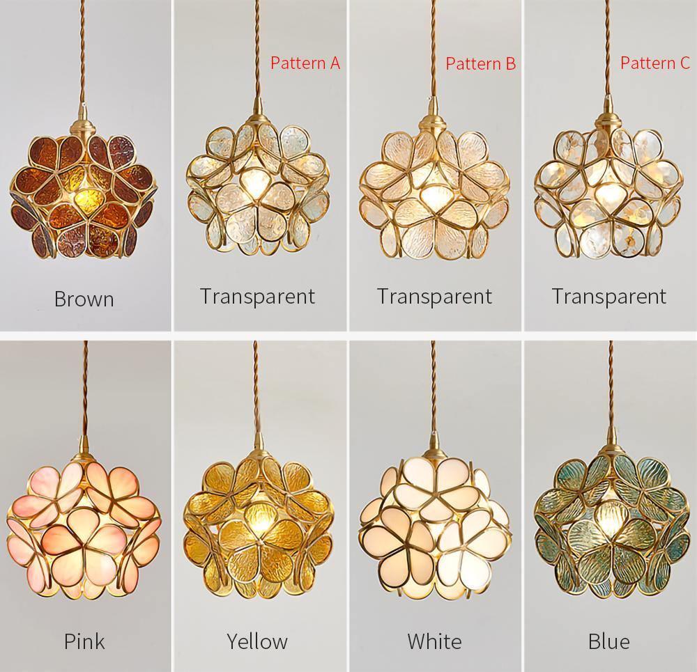 Pendant Light Hand-Blown Glass Petal Shade Brass Socket