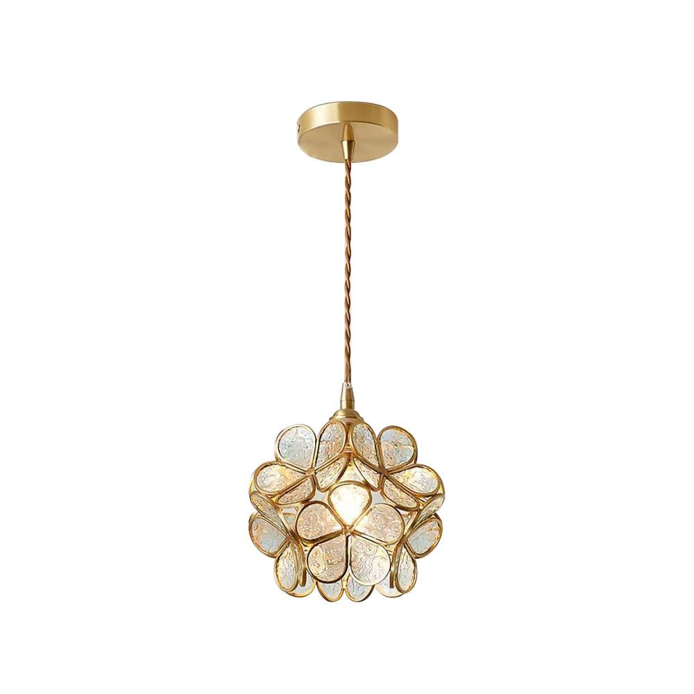 Pendant Light Hand-Blown Glass Petal Shade Brass Socket