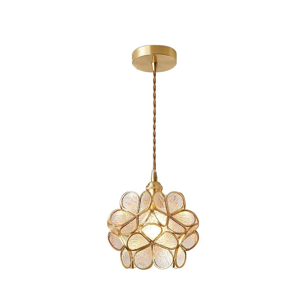 Pendant Light Hand-Blown Glass Petal Shade Brass Socket