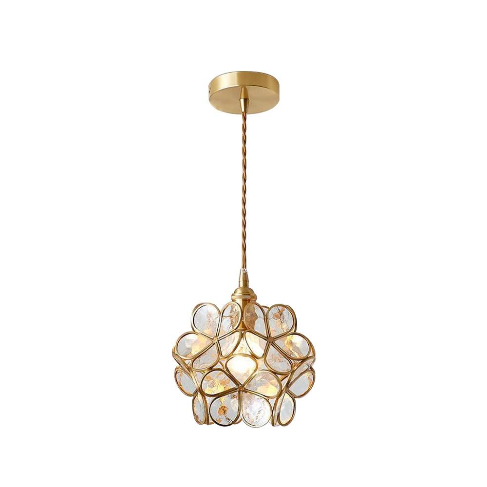 Pendant Light Hand-Blown Glass Petal Shade Brass Socket