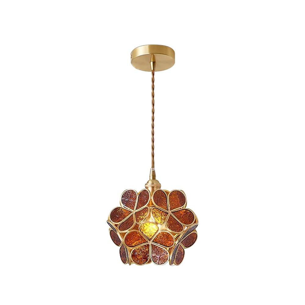Pendant Light Hand-Blown Glass Petal Shade Brass Socket