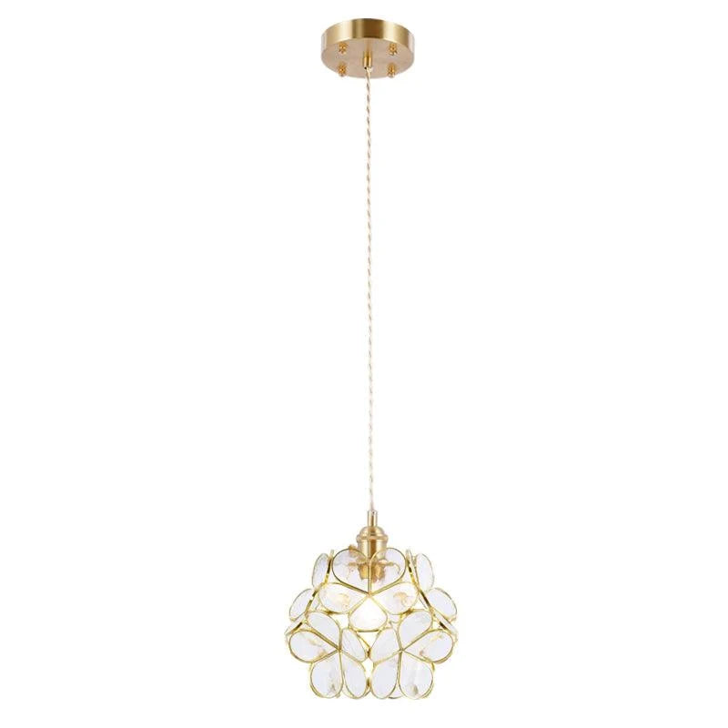 Pendant Light Hand-Blown Glass Petal Shade Brass Socket