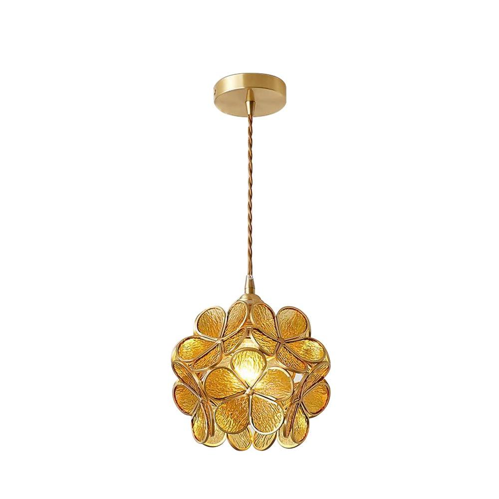 Pendant Light Hand-Blown Glass Petal Shade Brass Socket
