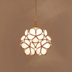 Pendant Light Hand-Blown Glass Petal Shade Brass Socket