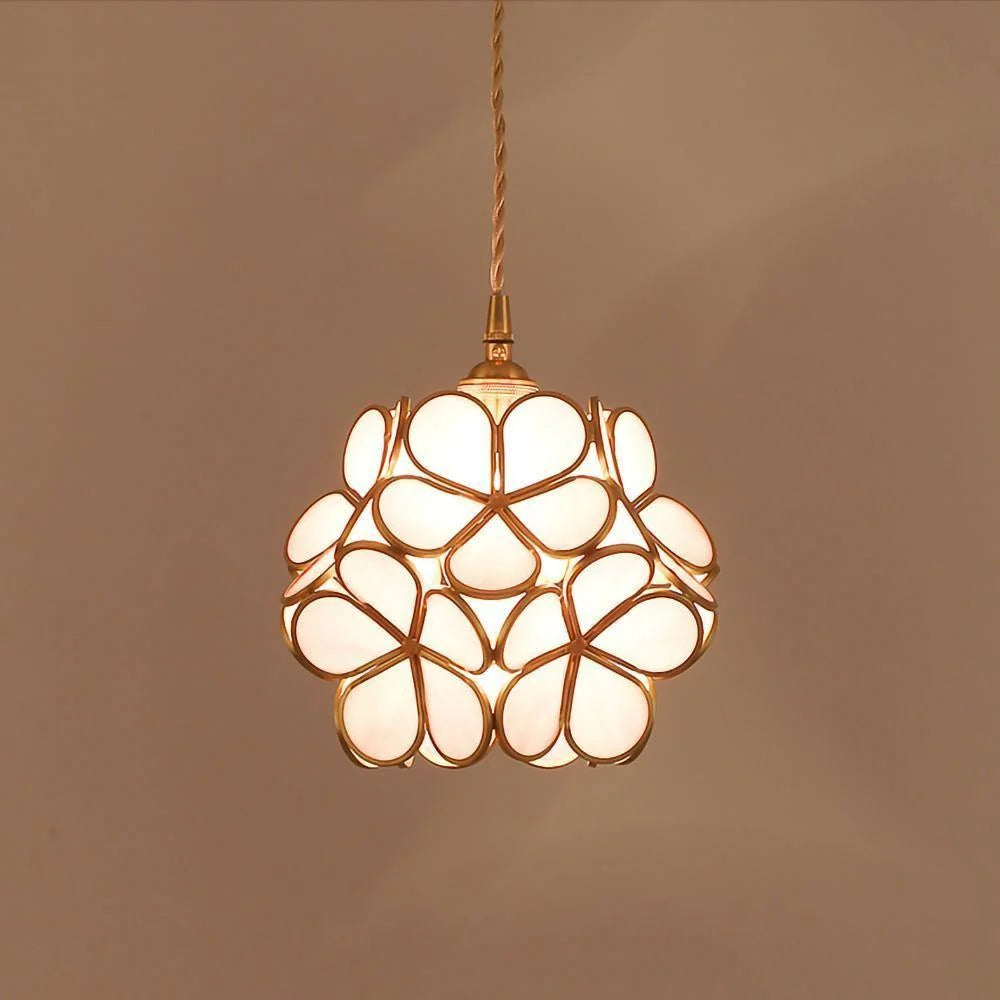 Pendant Light Hand-Blown Glass Petal Shade Brass Socket