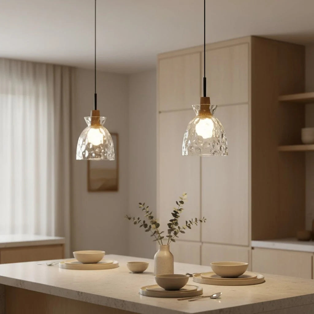 Pendant Light Hand-Blown Hammered Glass Warm Glow