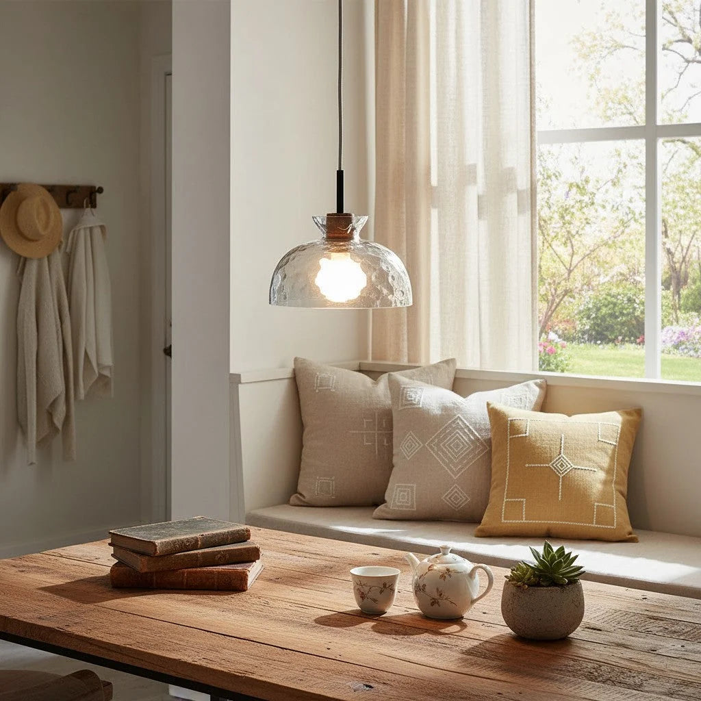 Pendant Light Hand-Blown Hammered Glass Warm Glow