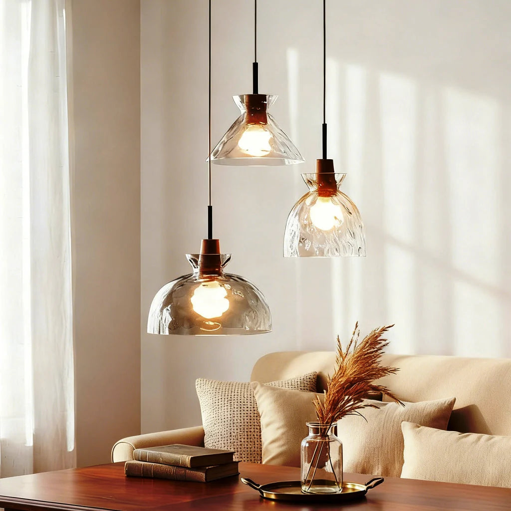 Pendant Light Hand-Blown Hammered Glass Warm Glow