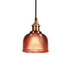 Pendant Light Retro Glass Shade Iron Frame Adjustable Cable