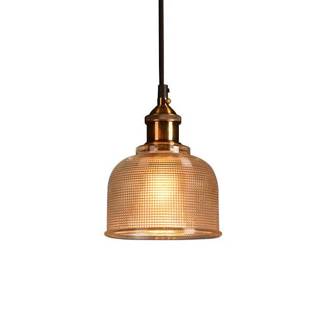 Pendant Light Retro Glass Shade Iron Frame Adjustable Cable