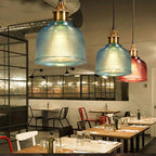 Pendant Light Retro Glass Shade Iron Frame Adjustable Cable