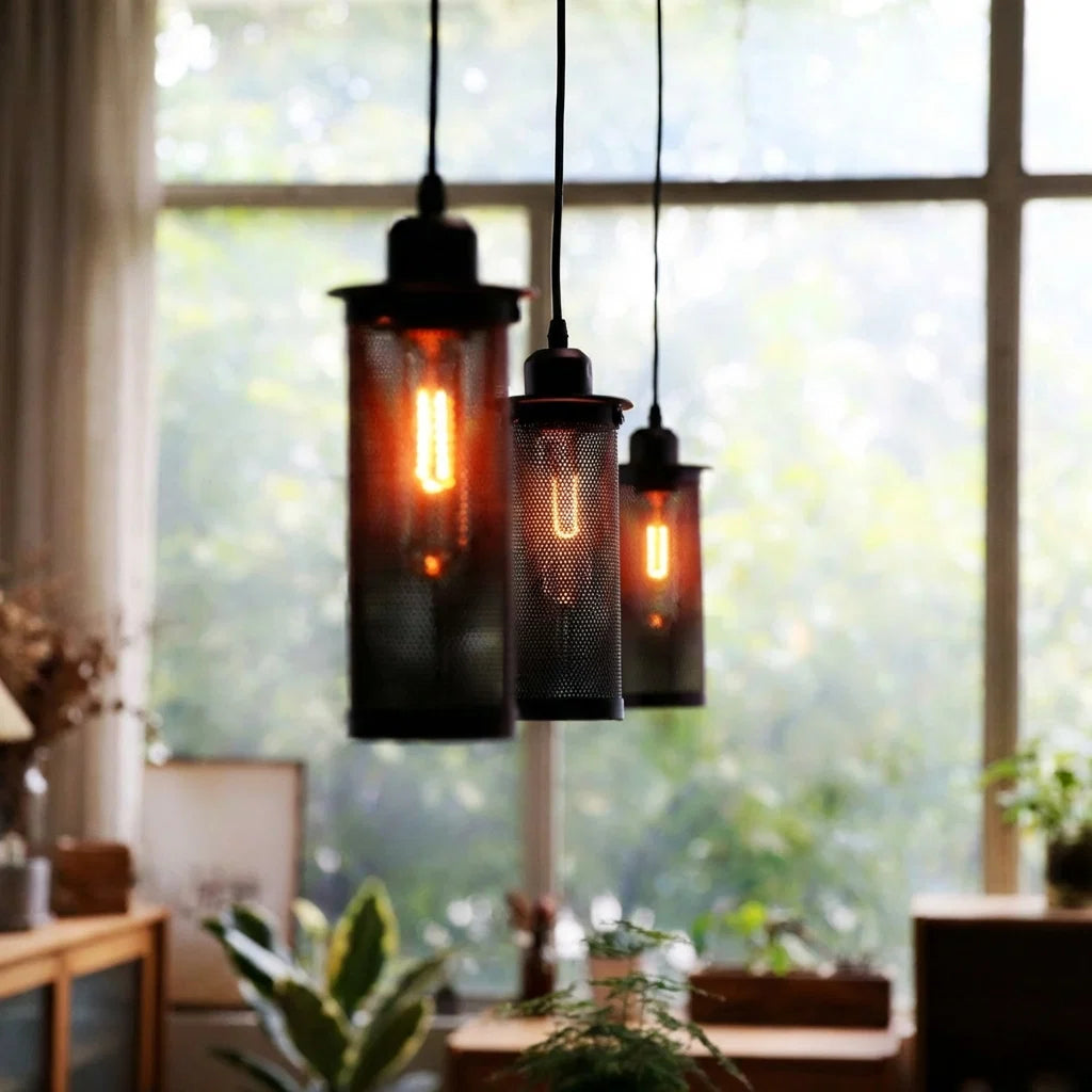 Pendant Light Retro Industrial Perforated Metal Shade Adjustable Cable