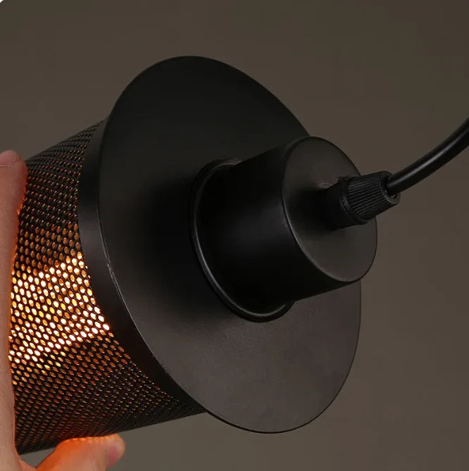 Pendant Light Retro Industrial Perforated Metal Shade Adjustable Cable