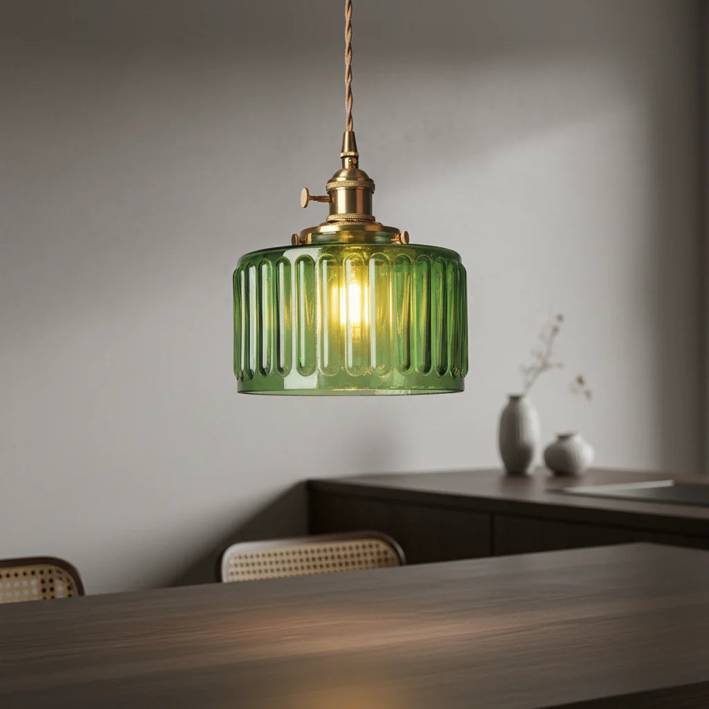 Pendant Light Ribbed Glass Adjustable Height