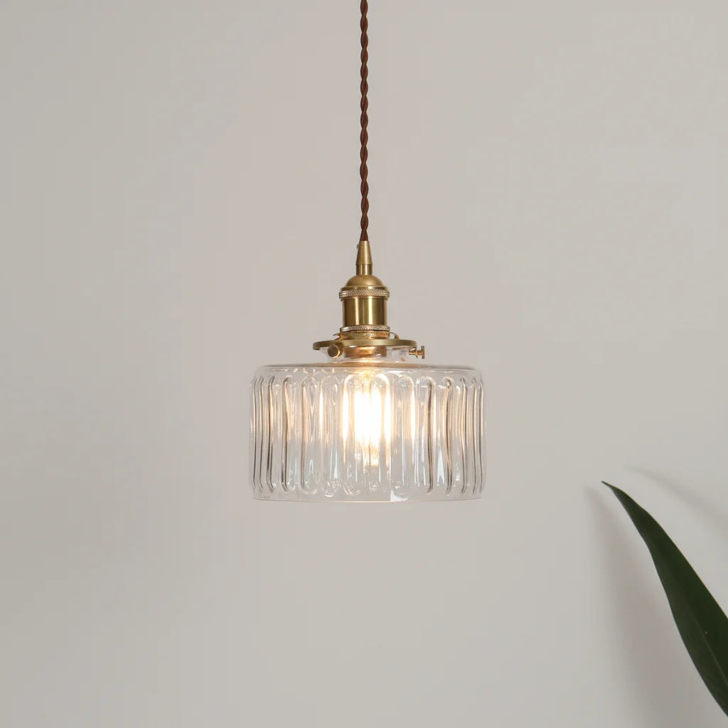 Pendant Light Ribbed Glass Adjustable Height