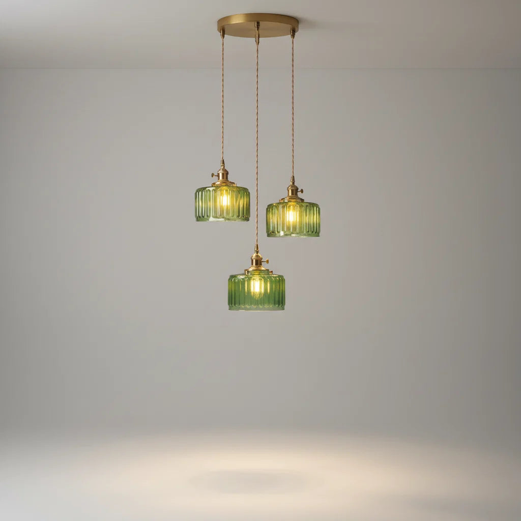 Pendant Light Ribbed Glass Adjustable Height