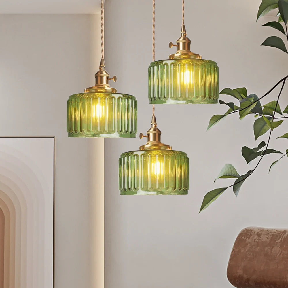 Pendant Light Ribbed Glass Adjustable Height
