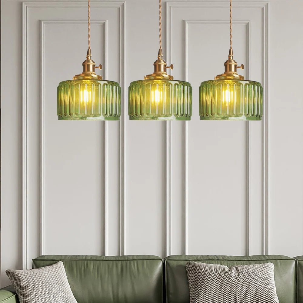 Pendant Light Ribbed Glass Adjustable Height