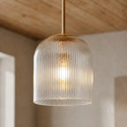 Pendant Light Ribbed Glass Shade Copper Finish E26 Socket