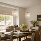 Pendant Light Ribbed Glass Shade Copper Finish E26 Socket