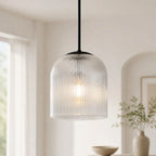 Pendant Light Ribbed Glass Shade Copper Finish E26 Socket