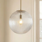 Pendant Light Ribbed Glass Shade Copper Finish E26 Socket