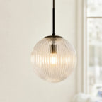 Pendant Light Ribbed Glass Shade Copper Finish E26 Socket