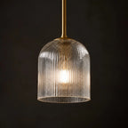 Pendant Light Ribbed Glass Shade Copper Finish E26 Socket
