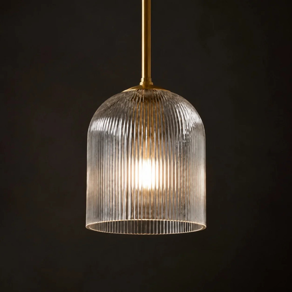 Pendant Light Ribbed Glass Shade Copper Finish E26 Socket