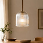 Pendant Light Ribbed Glass Shade Copper Finish E26 Socket