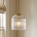 Pendant Light Ribbed Glass Shade Copper Finish E26 Socket