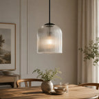 Pendant Light Ribbed Glass Shade Copper Finish E26 Socket