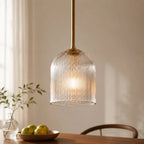 Pendant Light Ribbed Glass Shade Copper Finish E26 Socket