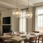 Pendant Light Ribbed Glass Shade Copper Finish E26 Socket