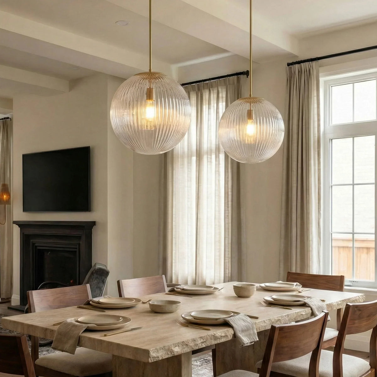 Pendant Light Ribbed Glass Shade Copper Finish E26 Socket