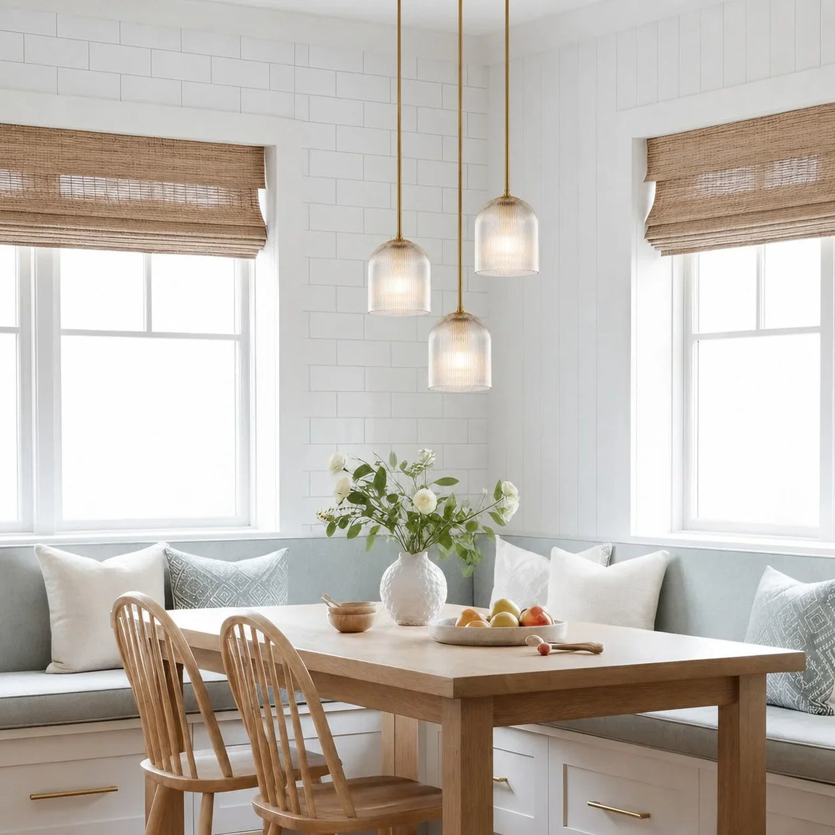 Pendant Light Ribbed Glass Shade Copper Finish E26 Socket