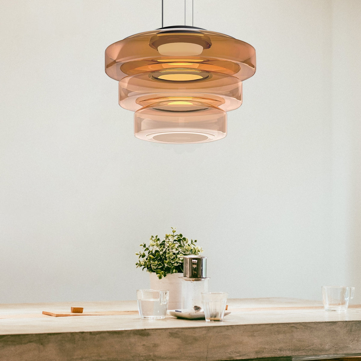Pendant Light Sculptural Tiered Parallax Glass Integrated LED