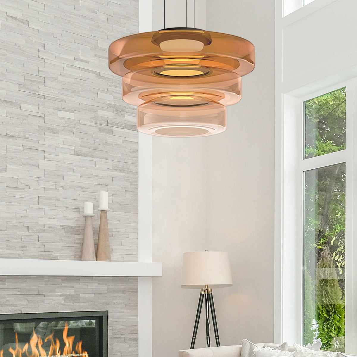 Pendant Light Sculptural Tiered Parallax Glass Integrated LED