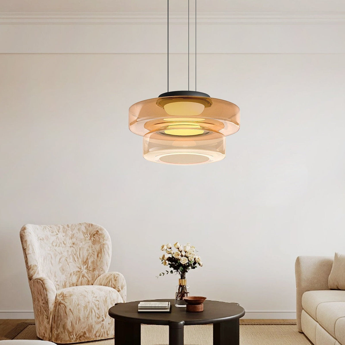 Pendant Light Sculptural Tiered Parallax Glass Integrated LED