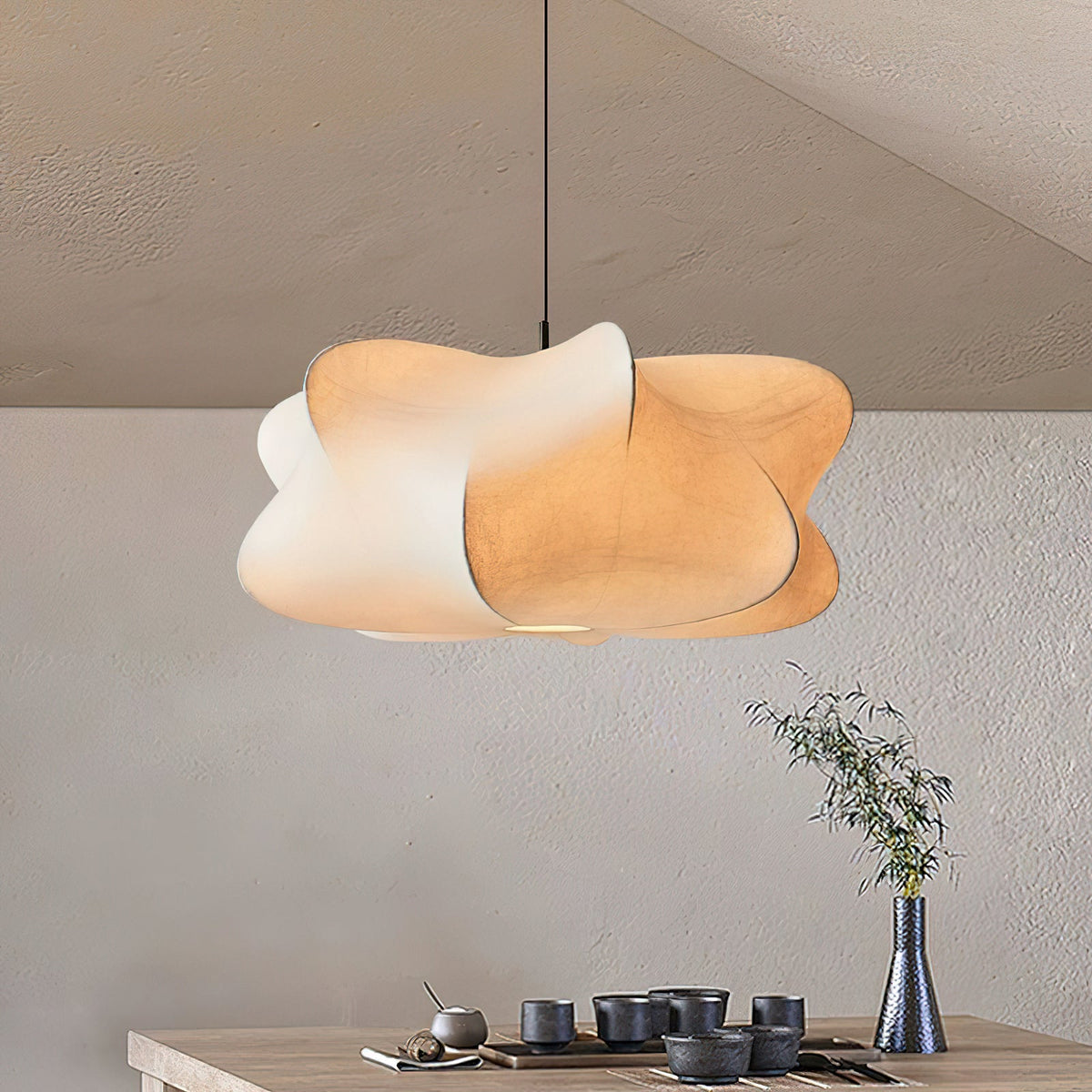 Pendant Light Silk Shade Iron Frame & Adjustable Cord