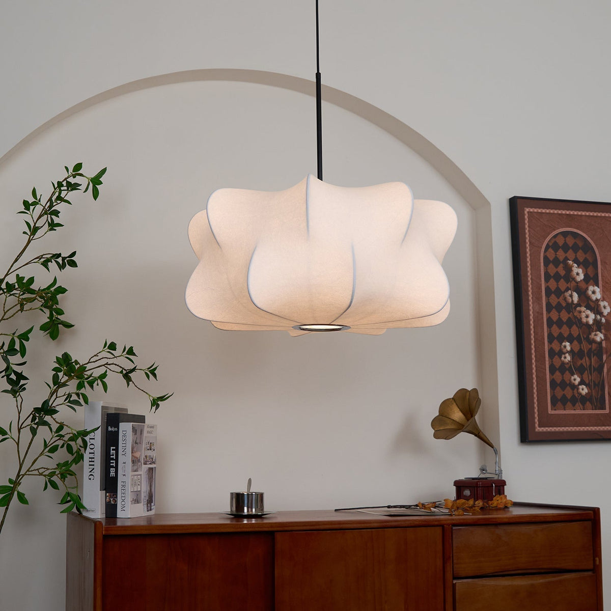 Pendant Light Silk Shade Iron Frame & Adjustable Cord