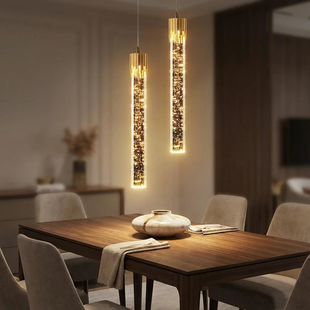 Pendant Light Slim Cylindrical Glass Warm White Adjustable Cable