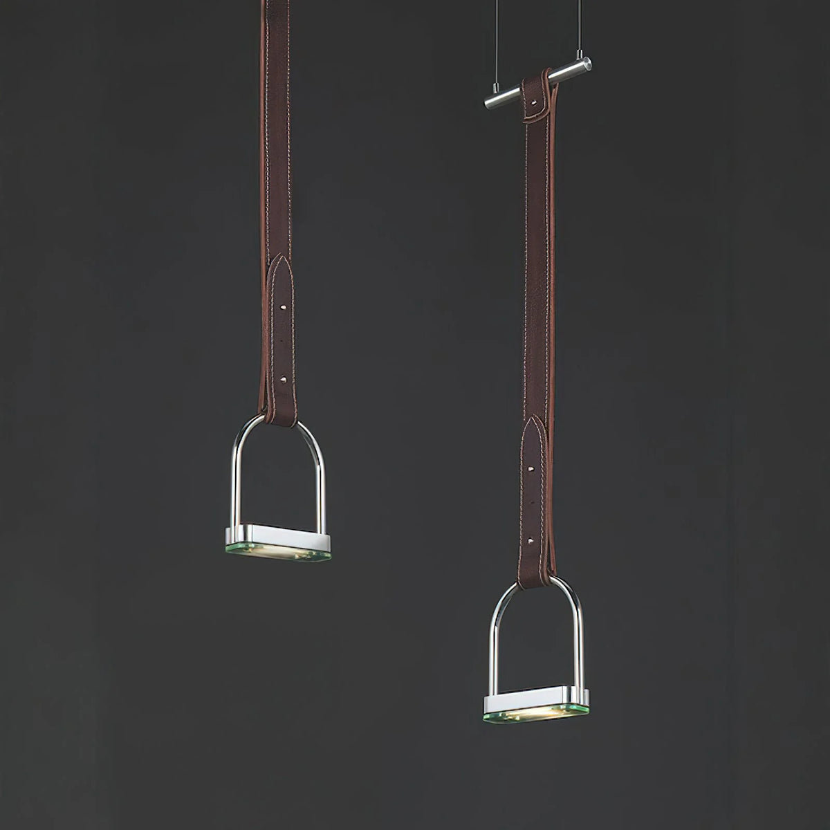 Pendant Light Stirrup-Inspired Genuine Leather Straps & Integrated LED