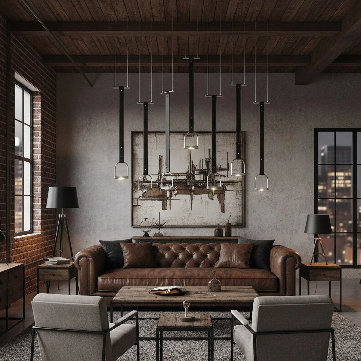 Pendant Light Stirrup-Inspired Genuine Leather Straps & Integrated LED