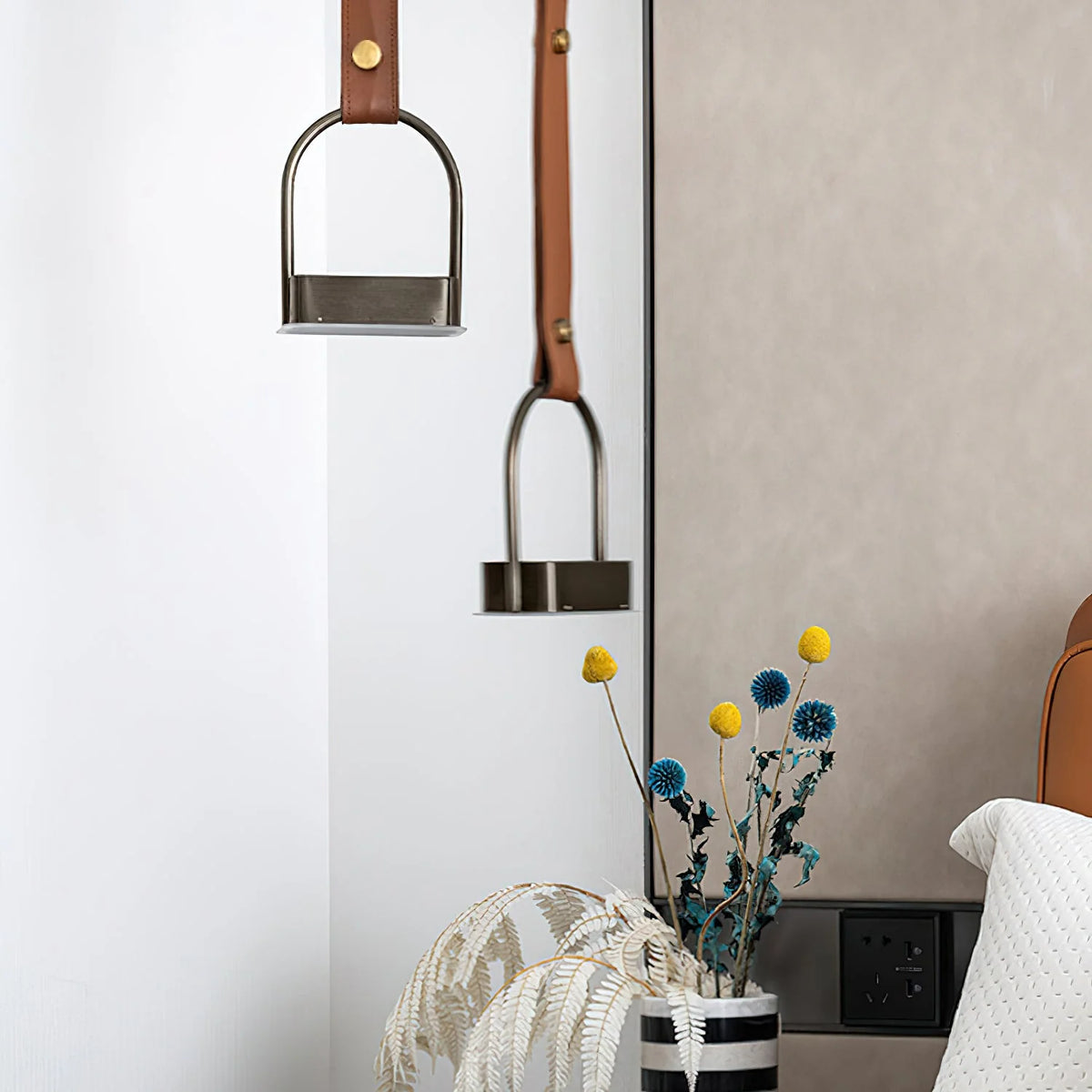 Pendant Light Stirrup-Inspired Genuine Leather Straps & Integrated LED