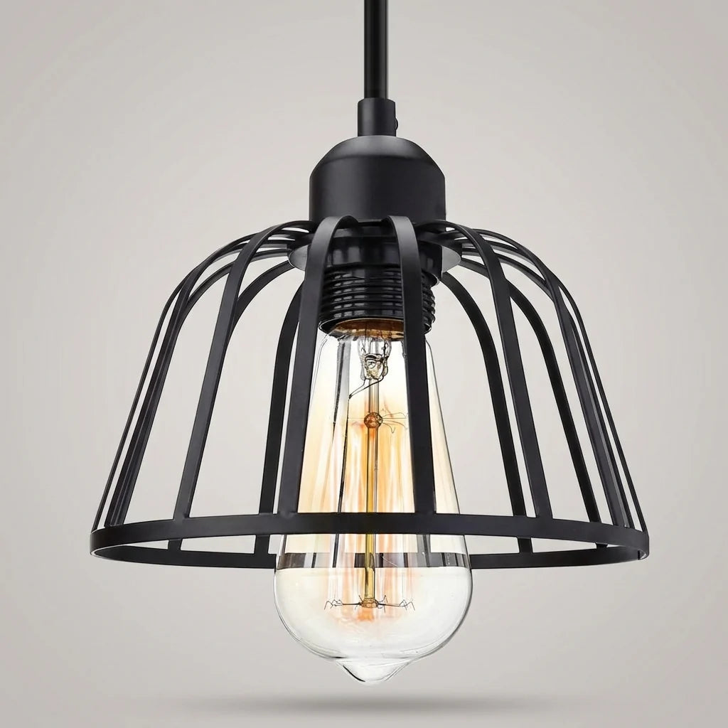 Pendant Light Three-Head Adjustable Height Iron Open Cage