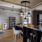 Pendant Light Three-Head Adjustable Height Iron Open Cage