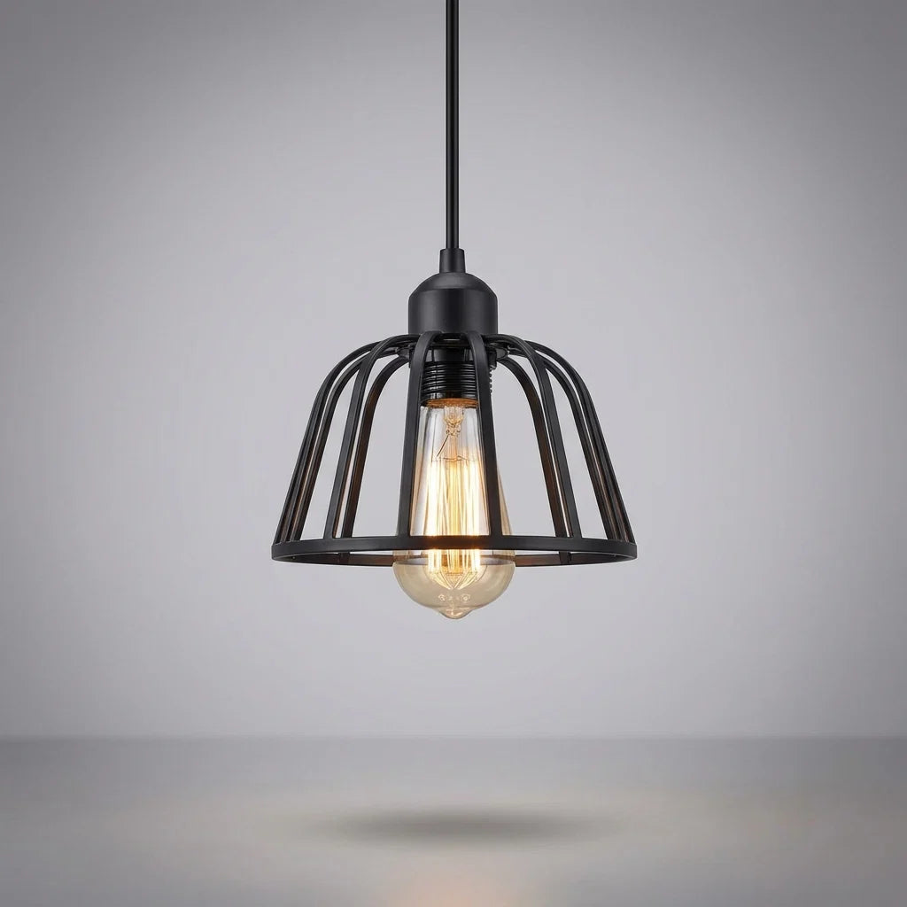 Pendant Light Three-Head Adjustable Height Iron Open Cage