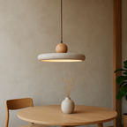 Pendant Light Travertine Stone & Wood Adjustable Height