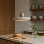 Pendant Light Travertine Stone & Wood Adjustable Height